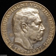【德藏】德国1927年兴登堡80大寿5马克型币章银章
