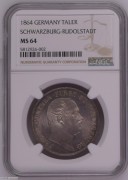 【德藏】德国1864年施瓦茨堡双头鹰联合泰勒银币 NGC MS64