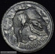 【全能菜鸟】德国1919年罕见门登洞熊50芬尼铁币