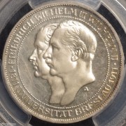 【德藏】德国1911年普鲁士布雷斯劳大学3马克精制银币 PCGS PR64