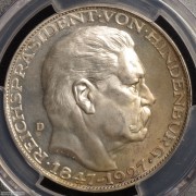 【德藏】德国1927年兴登堡80大寿5马克型银章 PCGS SP65
