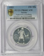 【全能菜鸟】德国1923年紧急通货膨胀时期萨克森弗莱堡1M马克精制铝币 PCGS PR66CAM