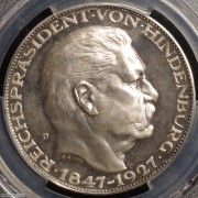 【德藏】德国1927年兴登堡80大寿5马克型银章 PCGS SP65