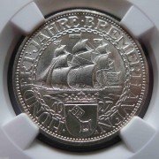【全能菜鸟】德国1927年魏玛不莱梅港3马克MS65