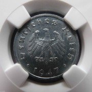 【全能菜鸟】德国1947年F拔毛鹰10芬尼锌币MS62