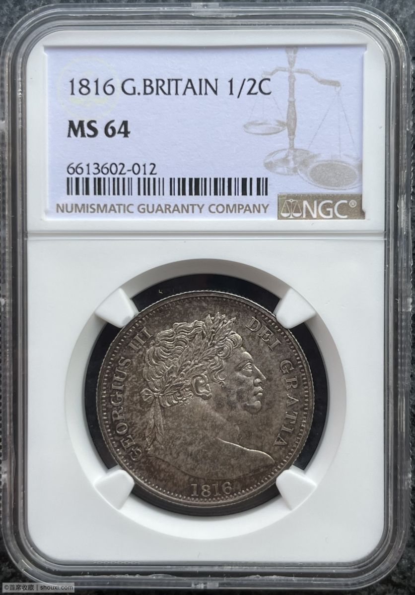 1816年英国乔治三世牛头半克朗MS64 - 首席收藏网- 中文钱币收藏门户