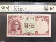 ★120元出 全新66分 中央银行 孙像5元 岳阳楼