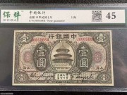 中国银行1元 上海 棕色天坛 美钞版 民国7年 评级45分