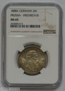 【全能菜鸟】德国1888年三皇年普鲁士弗里德里希三世2马克 MS65