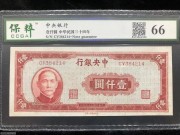 ★260元出 全新66分 中央银行1000元 红色孙像