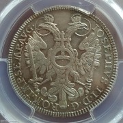 【德藏】德国1766年纽伦堡双头鹰1/2泰勒 镜面五彩 PCGS MS63