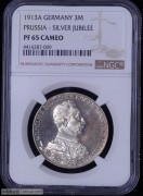 【德藏专卖】德国1913年普鲁士威廉二世军装精制3马克 PF65CAM