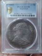 【德藏】1861年德国法兰克福少女2泰勒银币 PCGS AU58