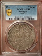 【德藏】1544年德国厄廷根老泰勒大银币 PCGS AU53 稀少品种 亚军分